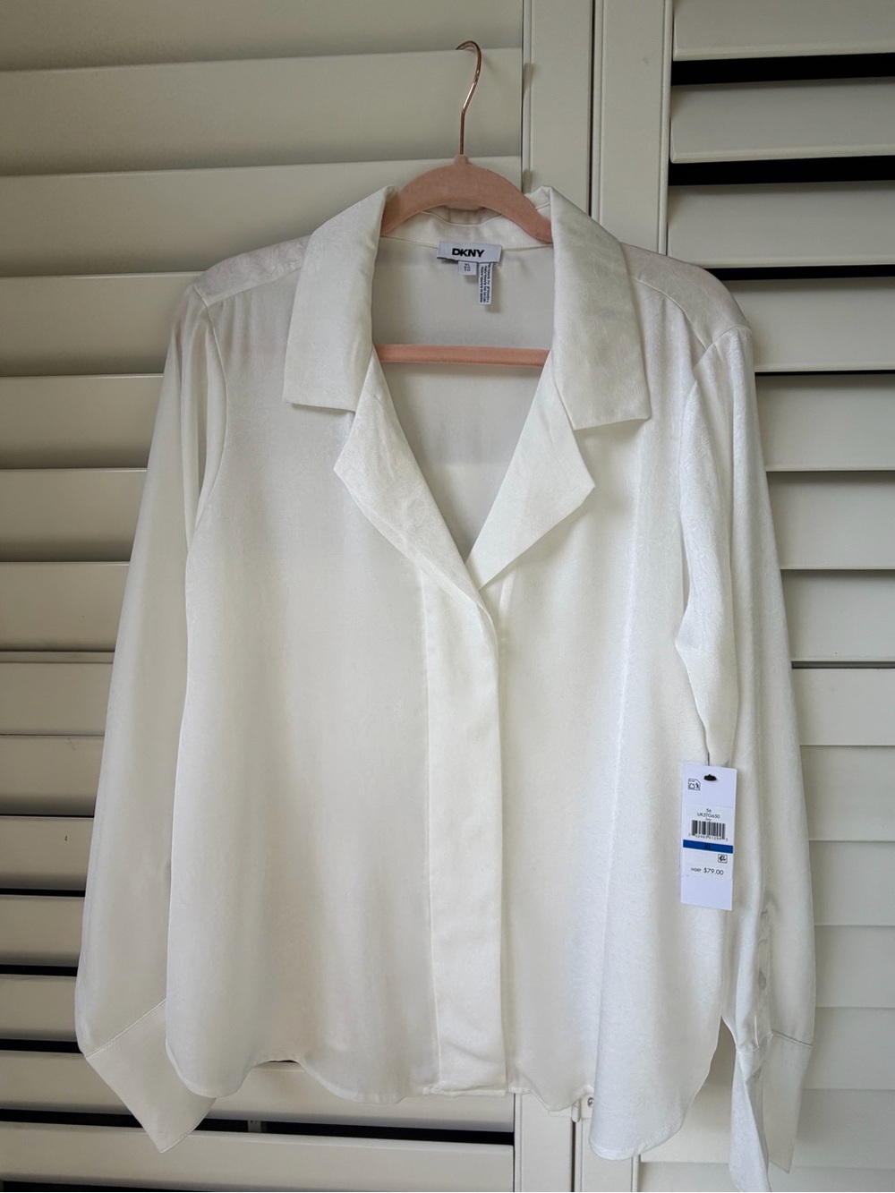 DKNY Ivory Satin-Look Button-Front Blouse
